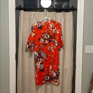 Orange floral dress with flutter sleeve